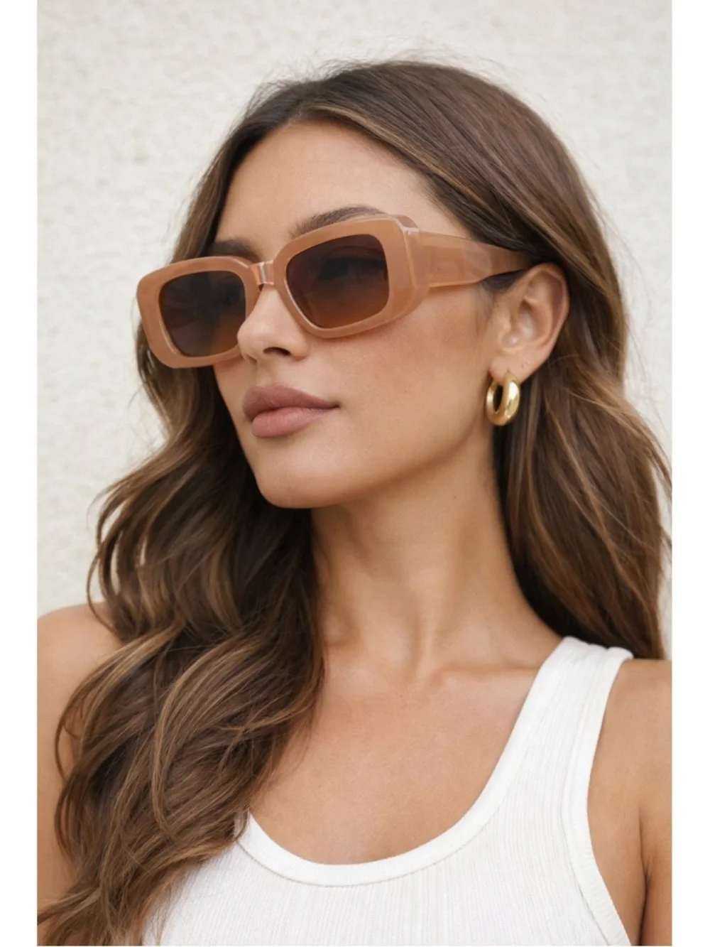 Oversized Square Cream Sunglasses UV400 Retro Fashion Thick‎ Frame Women
